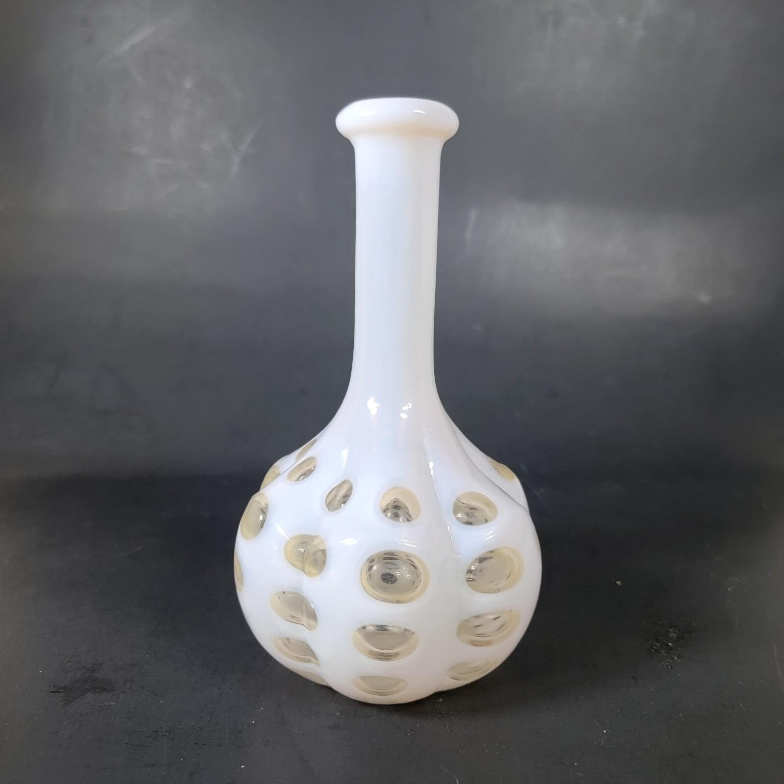 Fenton Art Glass Barber Bottle Old Coin Dot Milk White 7" no Top