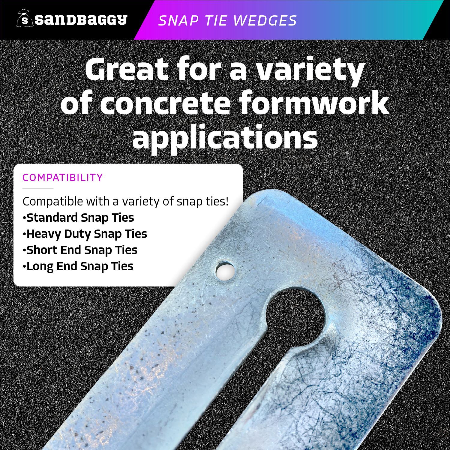 Sandbaggy Galvanized Steel Snap Tie Wedges (2 ⅜" x 6 ⅛") for Concrete Formwork