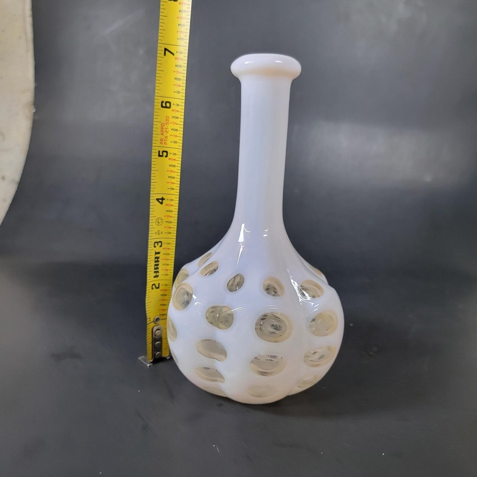 Fenton Art Glass Barber Bottle Old Coin Dot Milk White 7" no Top