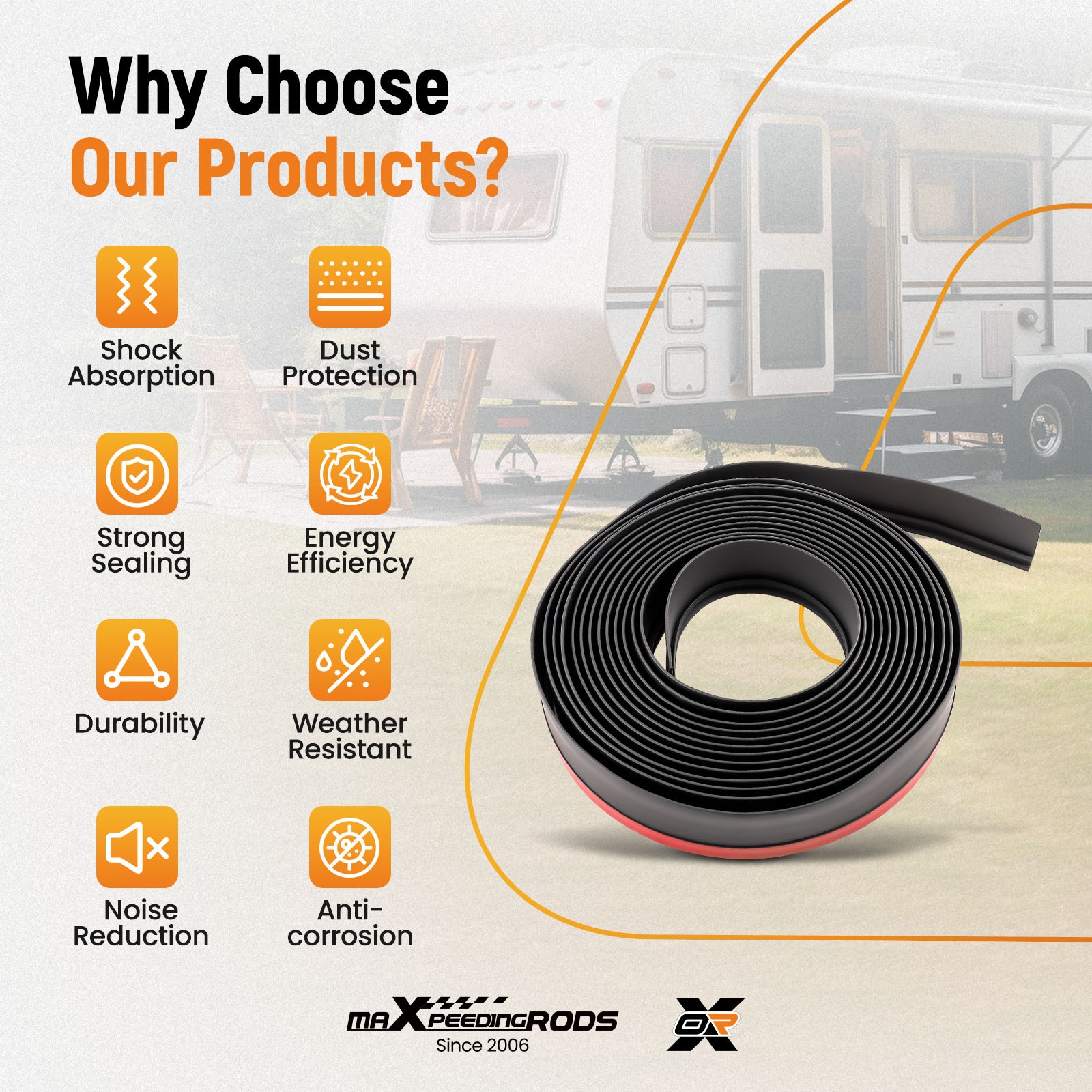 RV Slide Out Seal Wiper 1/2'' x 2.75in x 35ft Replacement Weather Strip Black