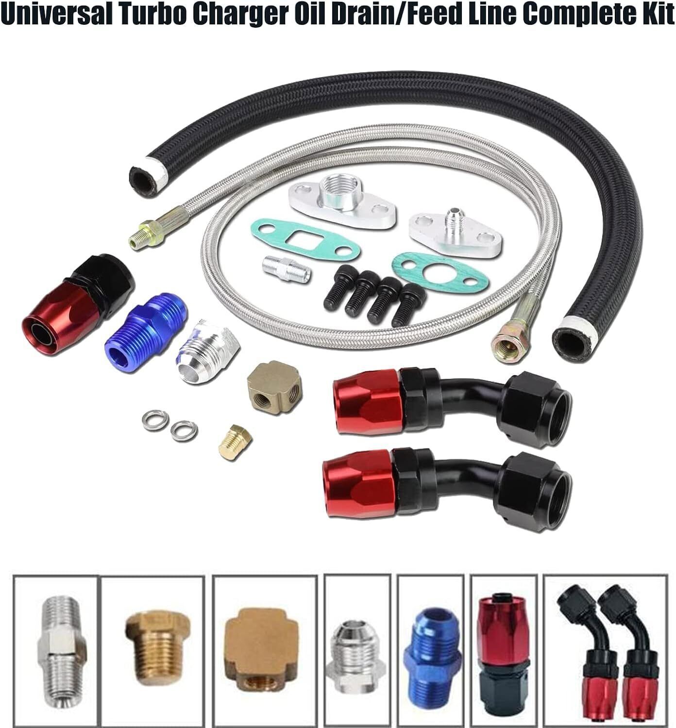 Oil Feed Line+10AN Oil Drain Return Fitting Kit For Turbo T3 T4 T6 GT45 T04E T66