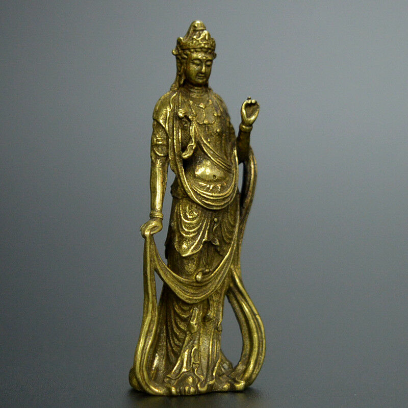 Chinese old collection handwork bronze Guanyin Bodhisattva pocket statue
