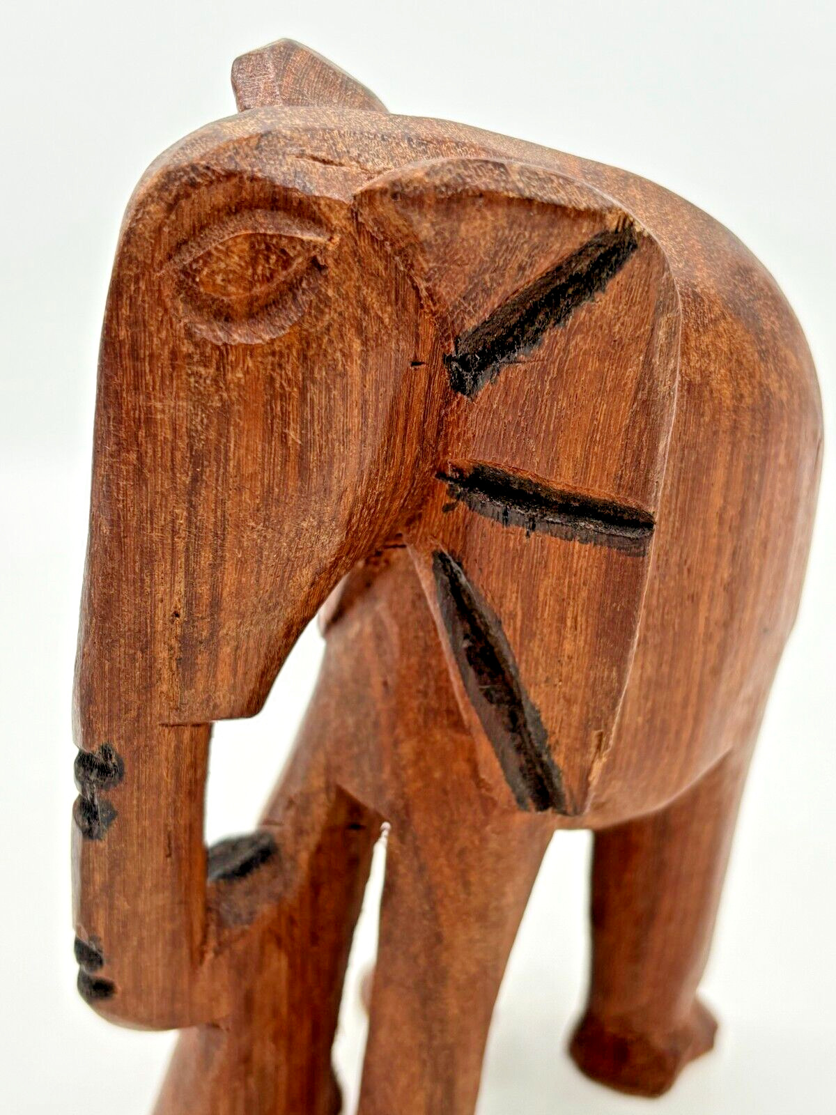 Vintage Hand Carved Wooden Elephant Figurine Rosewood Primitive Africa 5.5"H