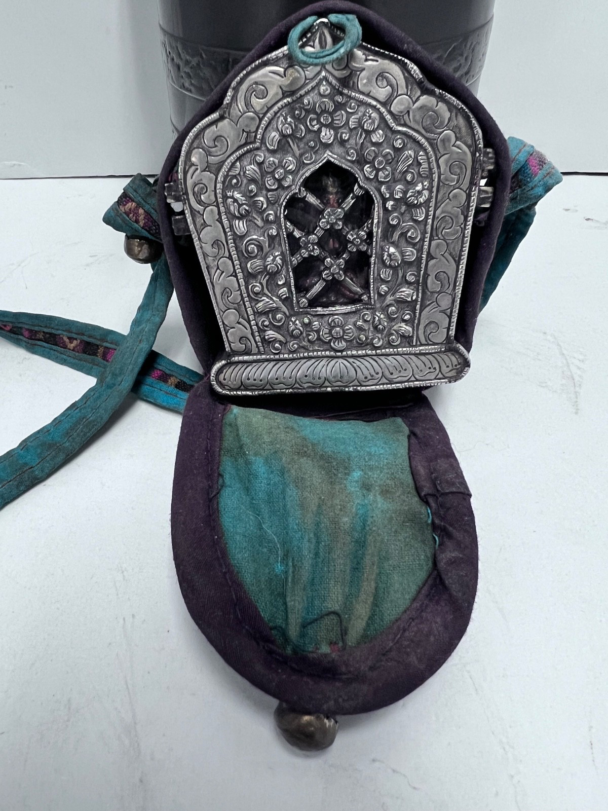 Early 20th Century Large Antique Tibetan Ghau Prayer Box with Three Buddha