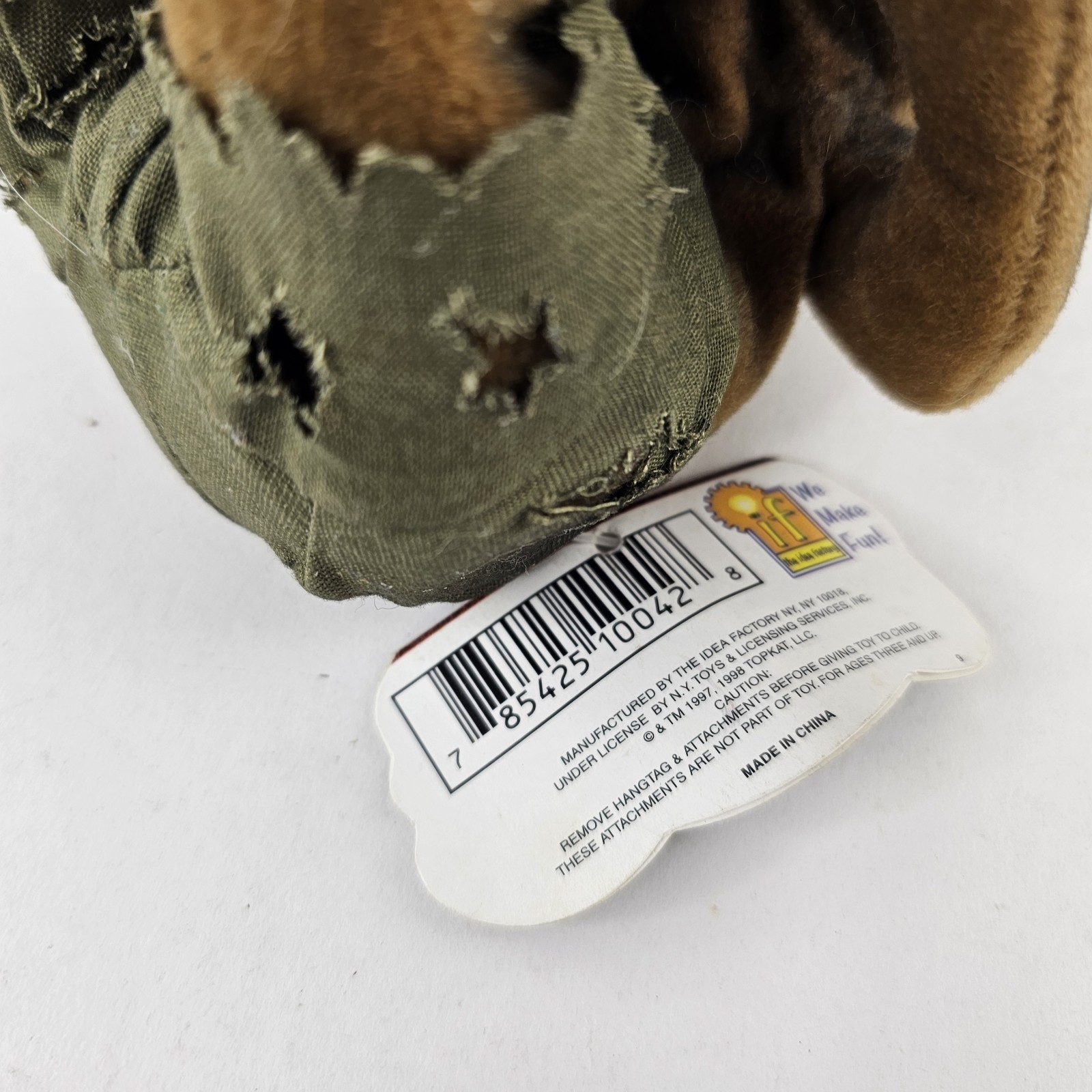 Vintage 1998 Meanies Series 2 Burny The Bear Burnt Fire Plush W/ Tag