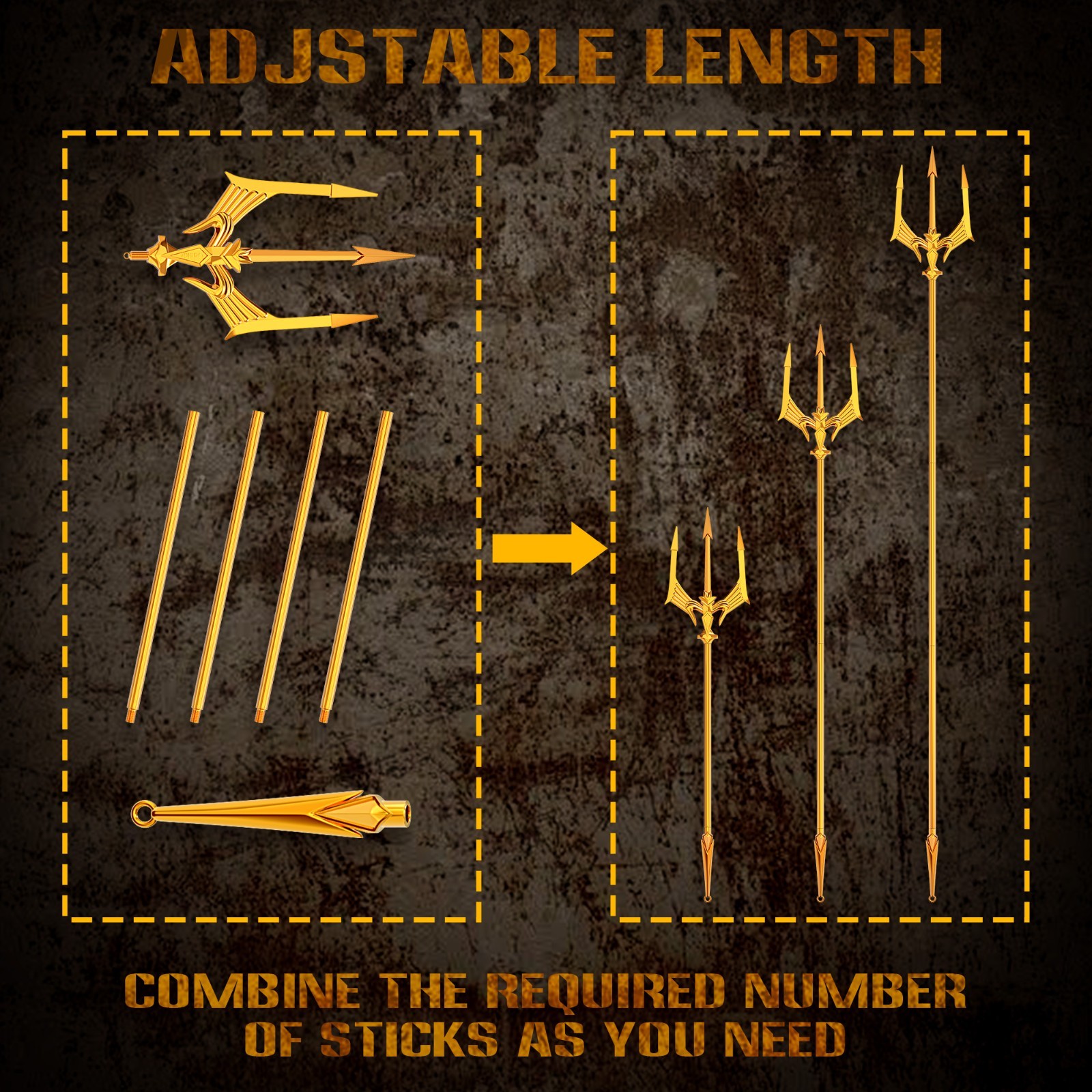 Heavy-Duty Metal Trident Spear for Adult Only, 3-Prong Alloy Cosplay Costume