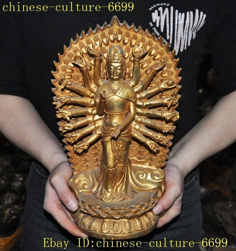 China bronze gilt Thousand-hand Avalokitesvara Kwan-yin Goddess Buddha Statue