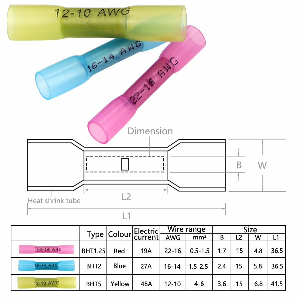 1000PCS Heat Shrink But Connectors Waterproof Electrical Wire Marine Butt Splice