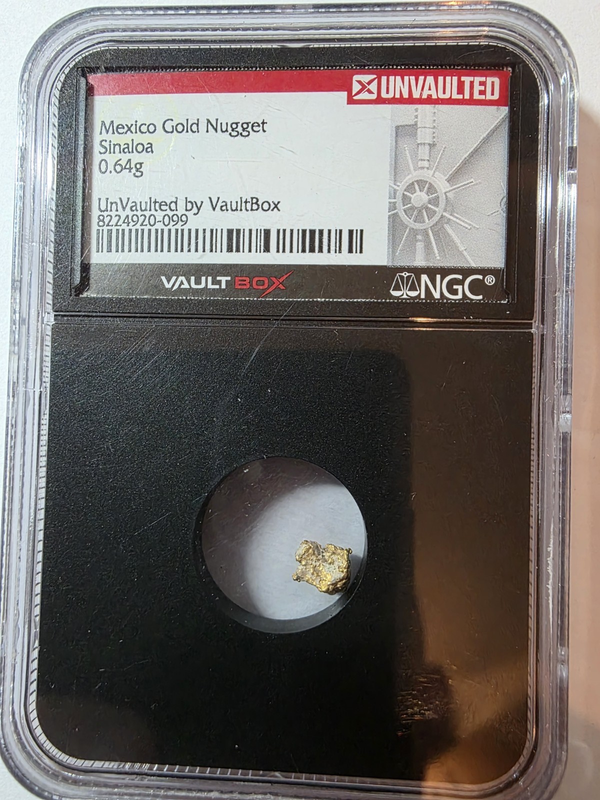 Mexico Gold Nugget 0.64 Gram Sinaloa  Unvaulted Vault Box, NGC Certified