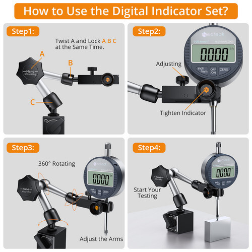 Neoteck Dial Indicator with Magnetic Base 0-1" Gauge Test Indicator 0.0005"