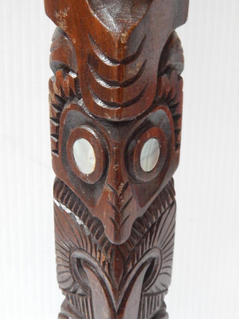 VINTAGE ALASKA TLINGIT INDIAN NW COAST RED CEDAR + ABALONE WOOD TOTEM POLE 15.5"