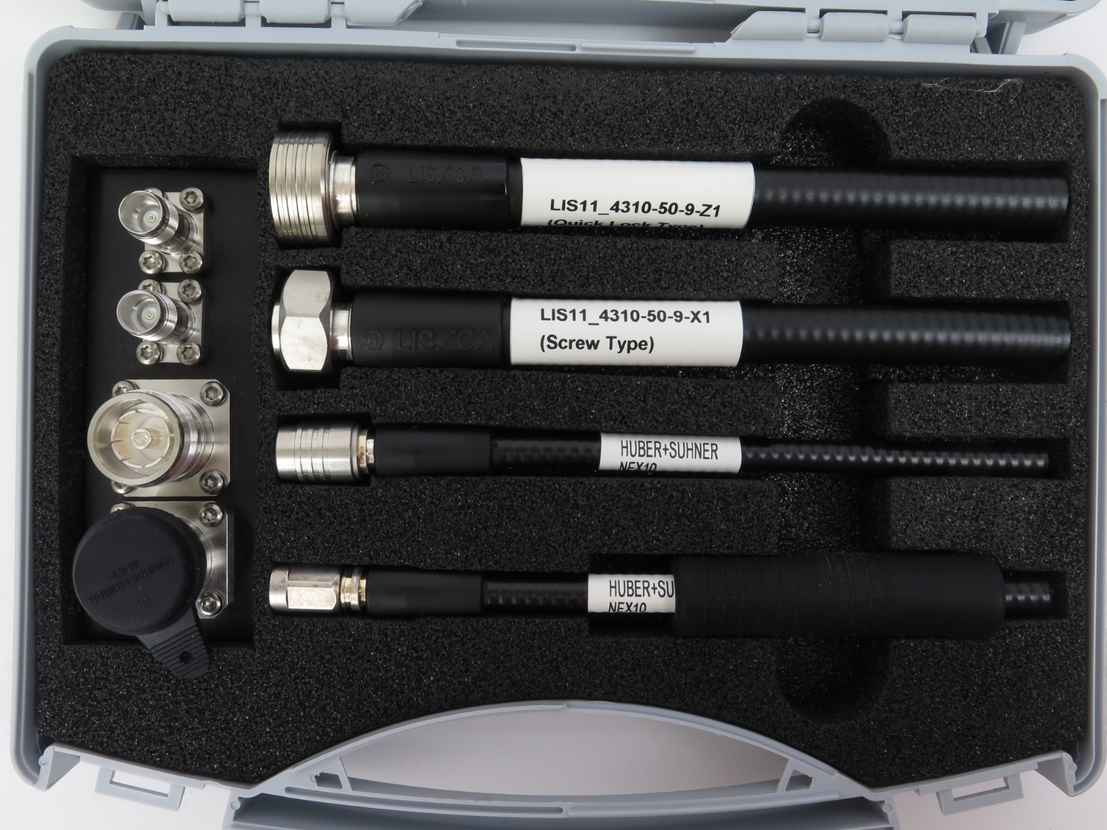 Huber+Suhner NEX10 to 4.3-10 RF Adapter Kit 8-Piece Set Low PIM Grey Case