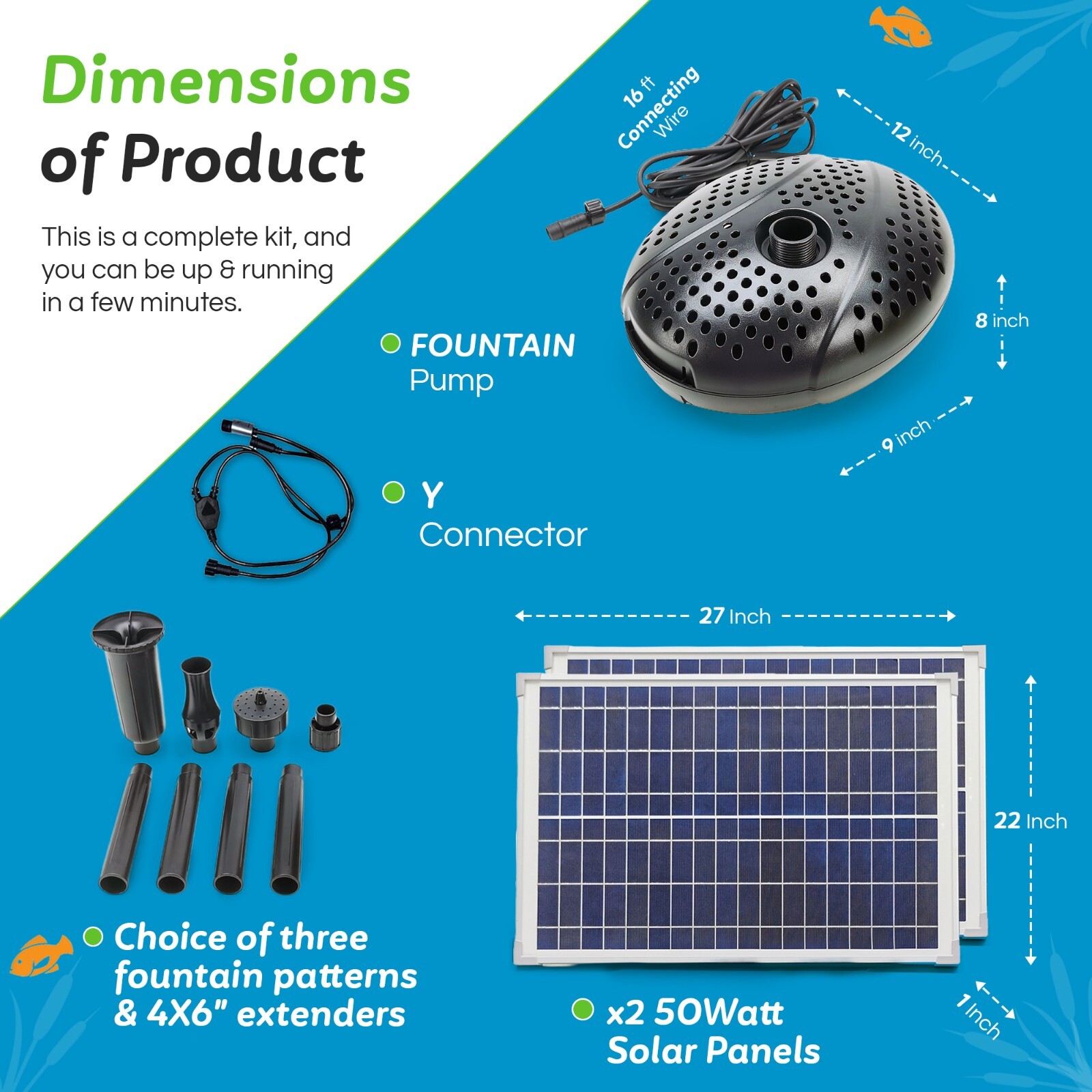 Solar Pond Fountain Pump two models 70W and 100W Complete Kits