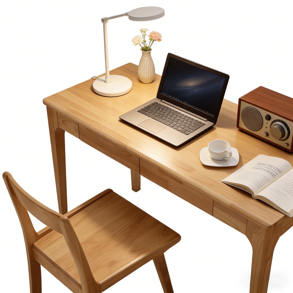 Solid Wood Desk with Drawers, Standing Desk with Smooth Edges, Home Office Desk