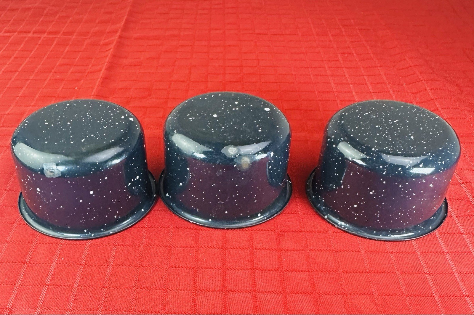 Set of 3 Black Speckled Enamelware Metal Camping Coffee Mugs Cups MCM Speckle