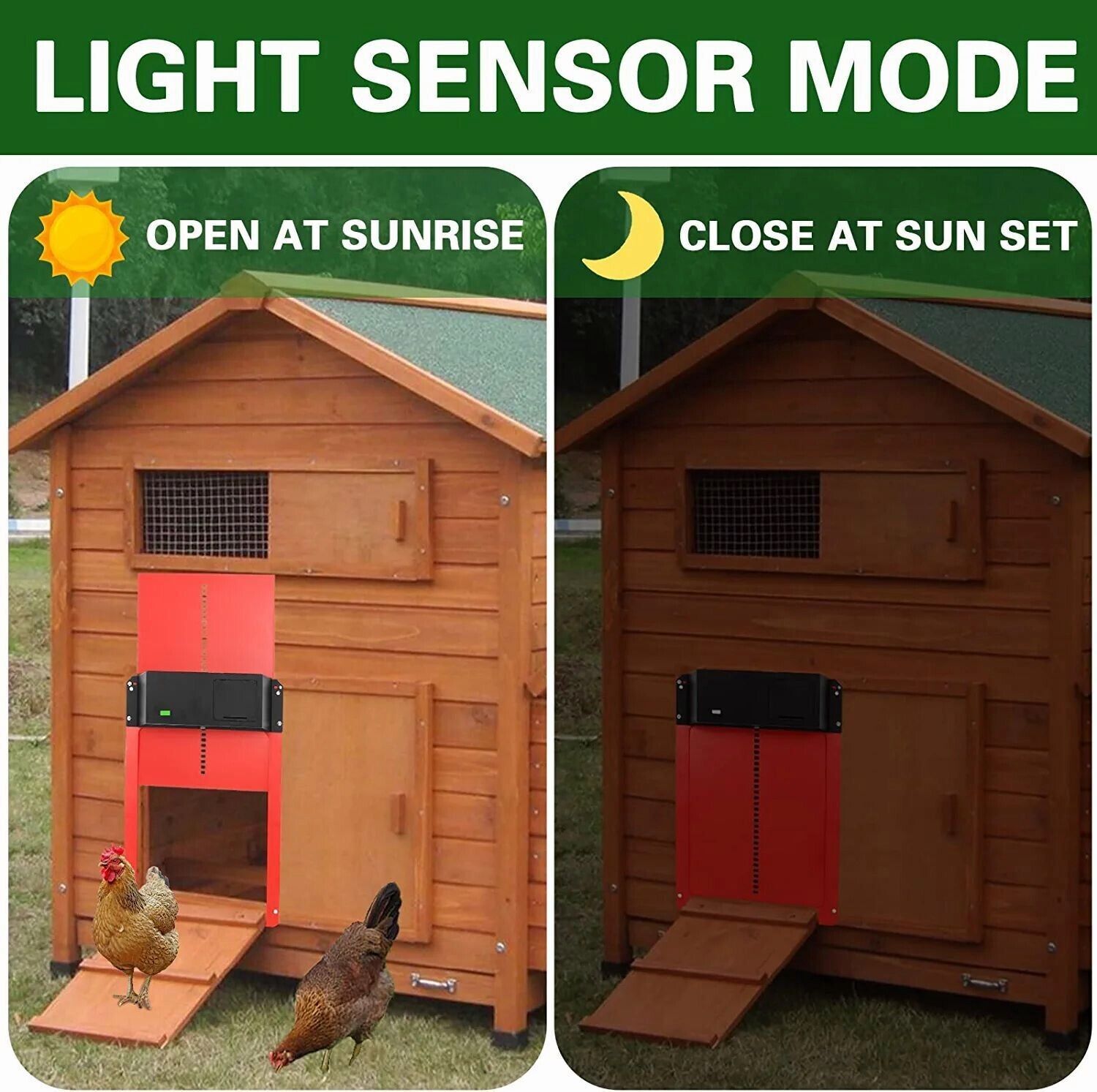 Chicken Coop Door Automatic Waterproof With Light Sensor Poultry Gate Hen