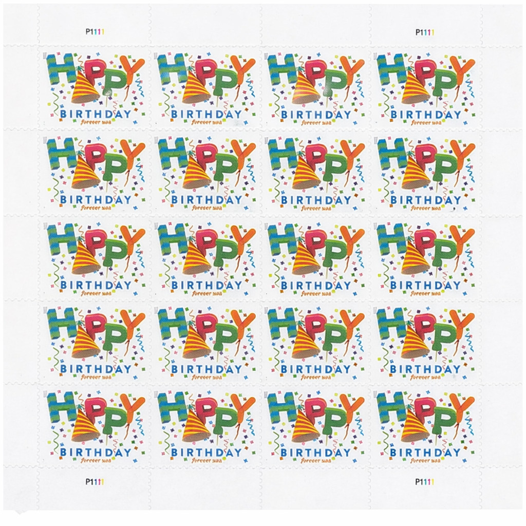 USPS Postage Stamps Sheet of 20 - Happy Birthday - First Class Letter