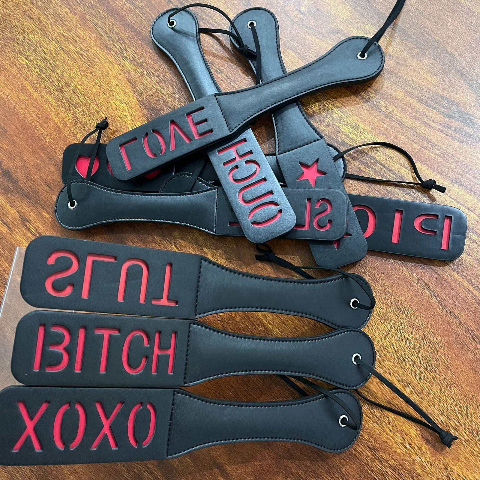 Double Layer PU Leather Flogger Whip Paddle Spanking Punishment Slave Restraints