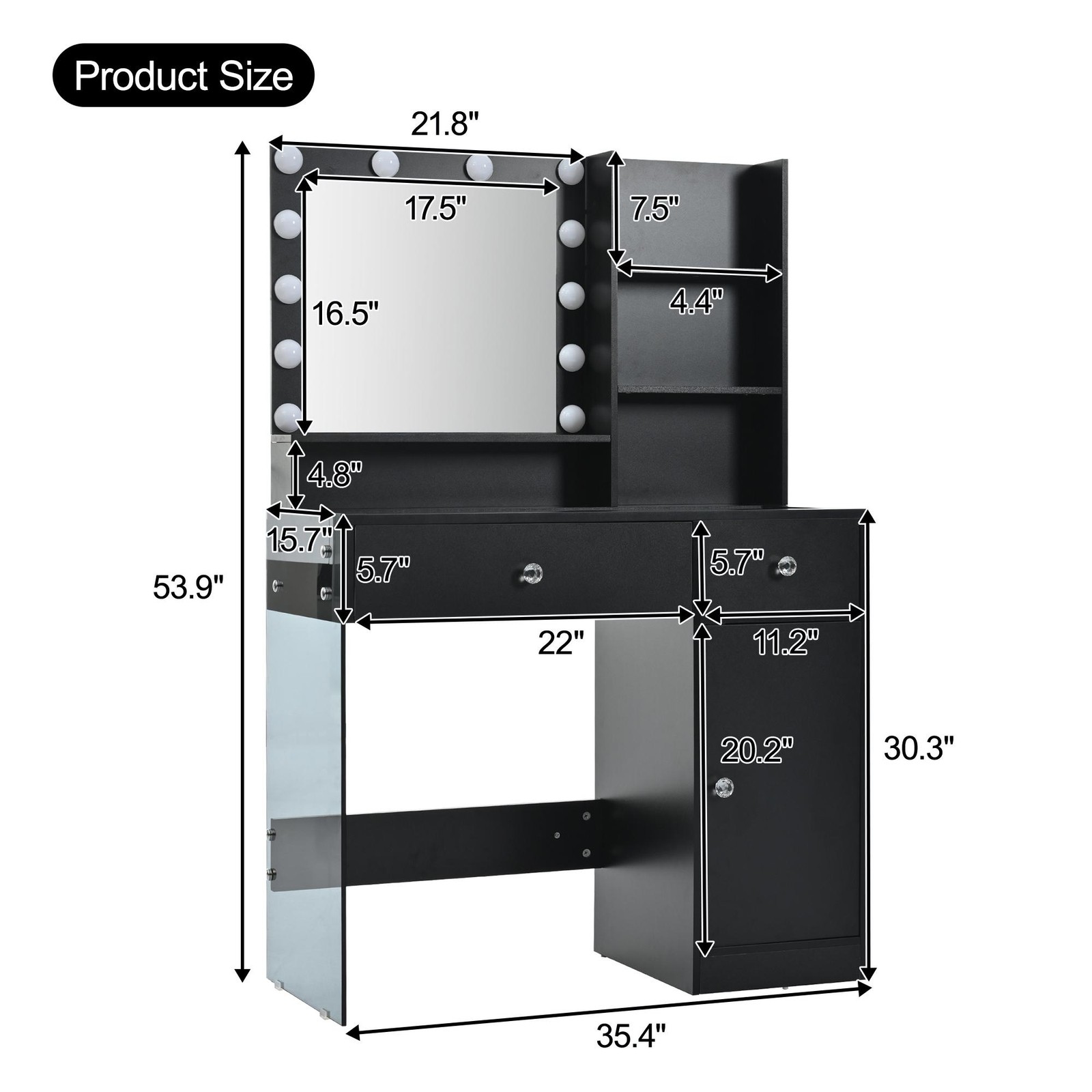 Vinsetto Vanity Desk with Mirror and 3 Lighting Modes, Black