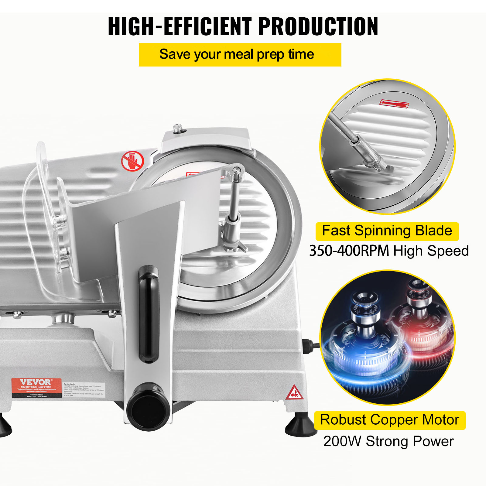 VEVOR Commercial Electric Meat Slicer Deli Food Cutter 8in Blade 200W 350-400RPM