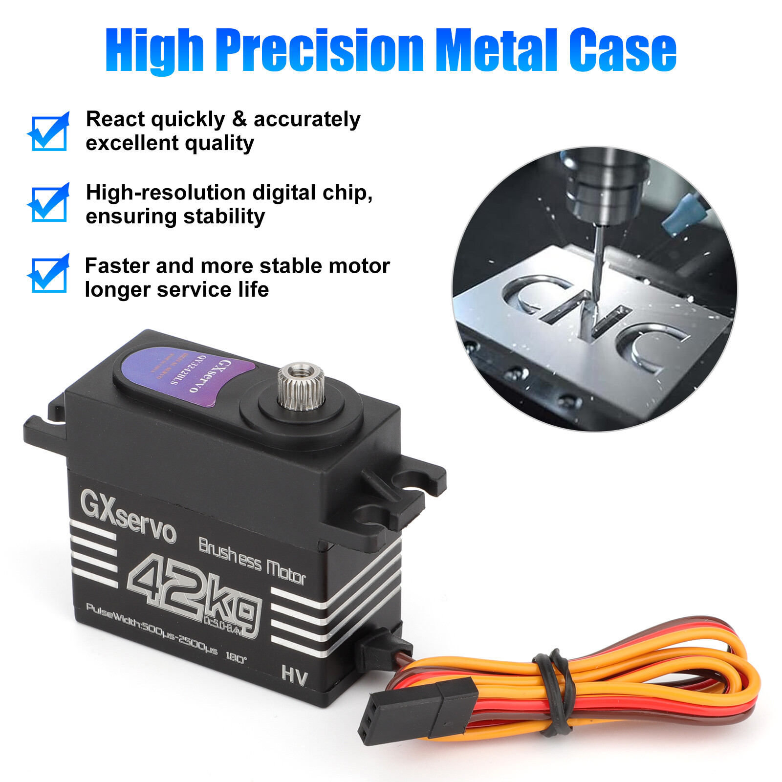 42KG Metal Gear Waterproof Digital Servo High Torque & Speed for 1/8 1/10 RC Car