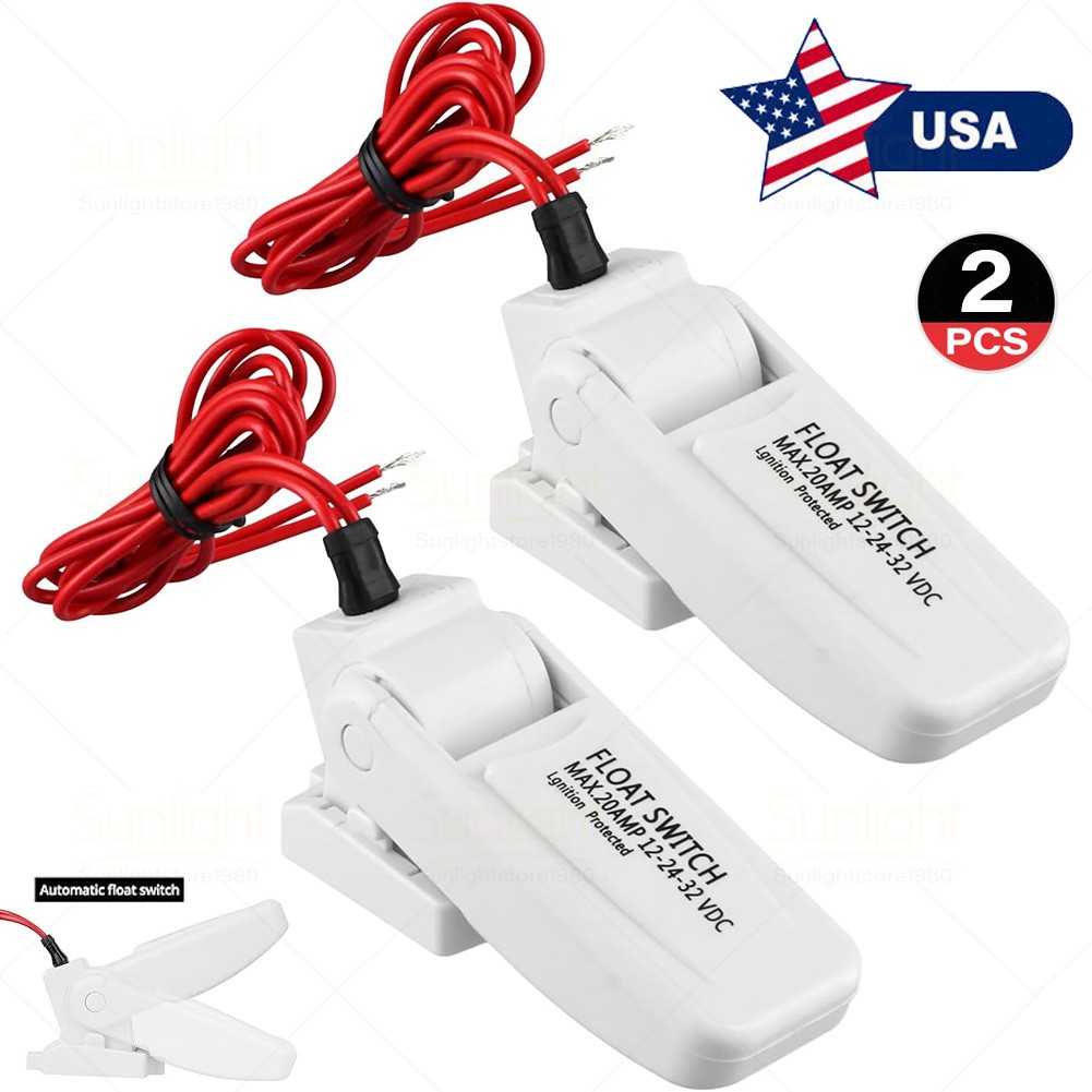 2x Automatic Boat Bilge Pump Float Switch - 12/24/32VDC, 20A for Boat Water Pump