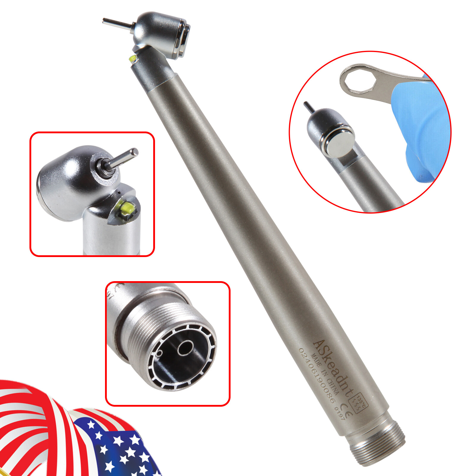 NSK Style Dental Surgical 45° Degree LED High Speed Handpiece Turbine 2 Holes