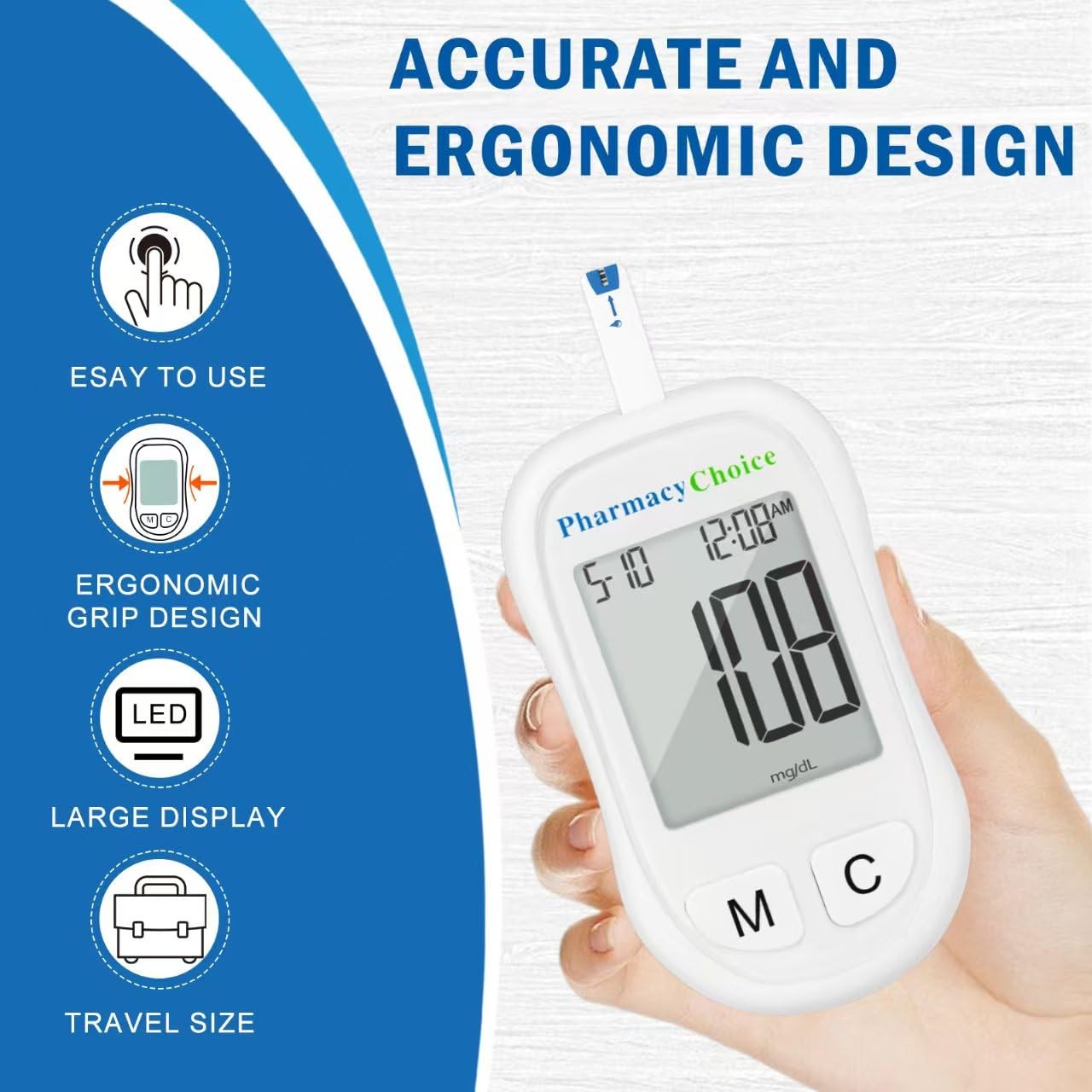 Diabetes Test Kit Blood Sugar Glucose Monitor Meter 100 Pcs Strip Tester Machine