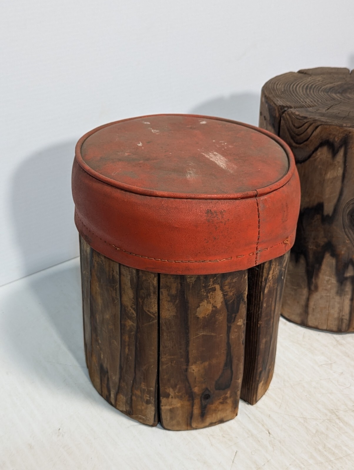 3 Piece Rustic Log Stools \ Tables, Beautifully Weathered