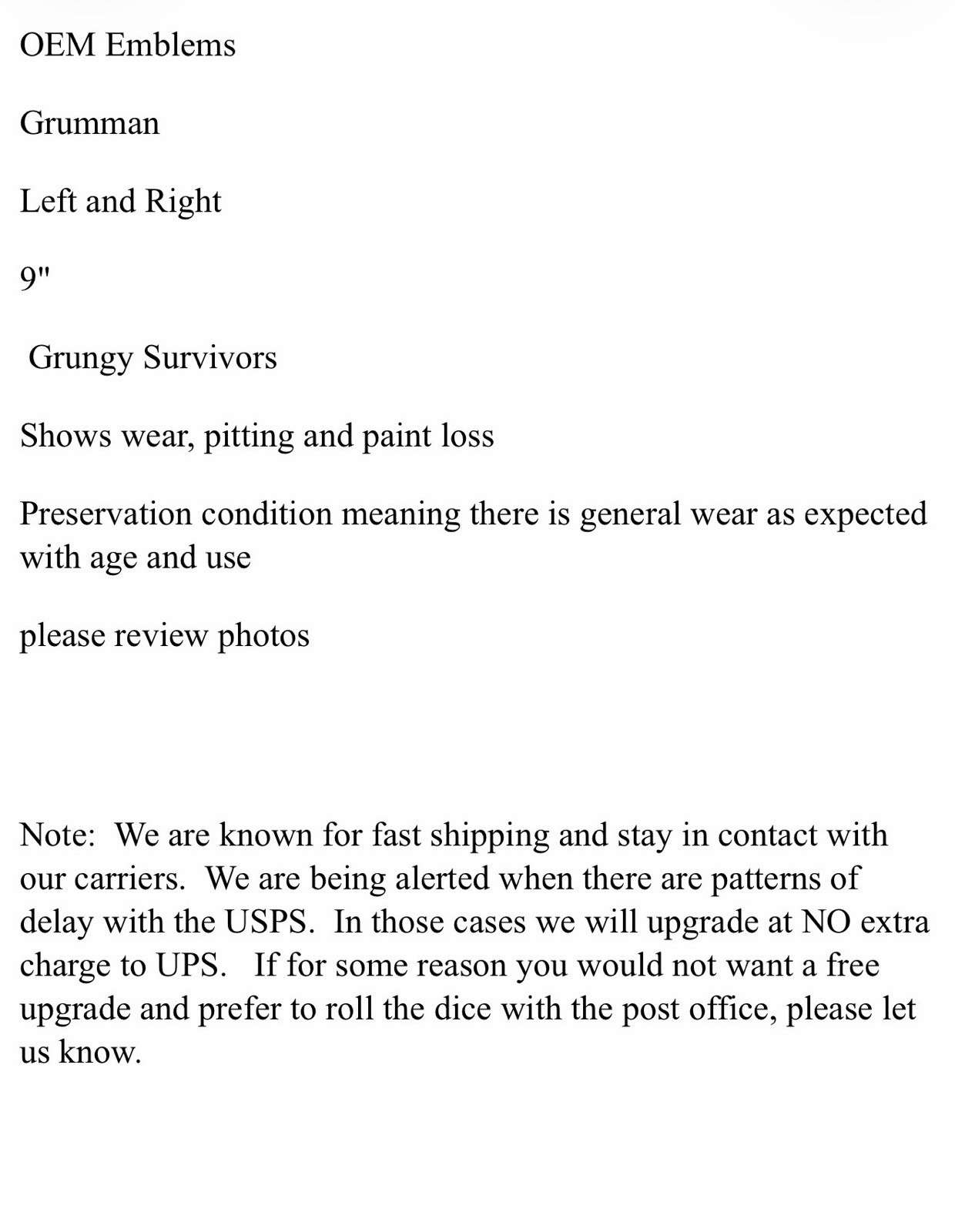 Grumman Emblem Left and Right Badges Preservation Condition Pitted Worn Awesome