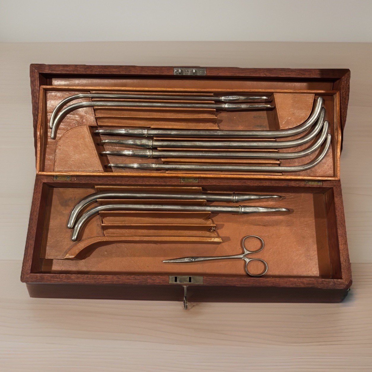 Antique W.F. Ford Surgical Dilator Set Wooden Leather Case c1900