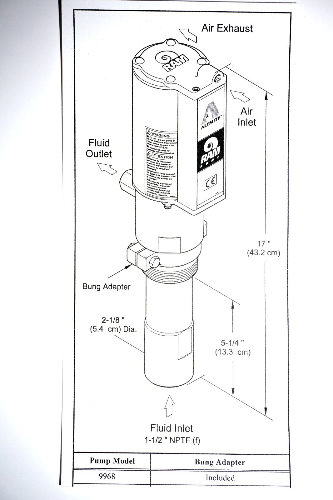 Alemite 9968 Air Operated 5:1 Ratio Stub Oil Pump New
