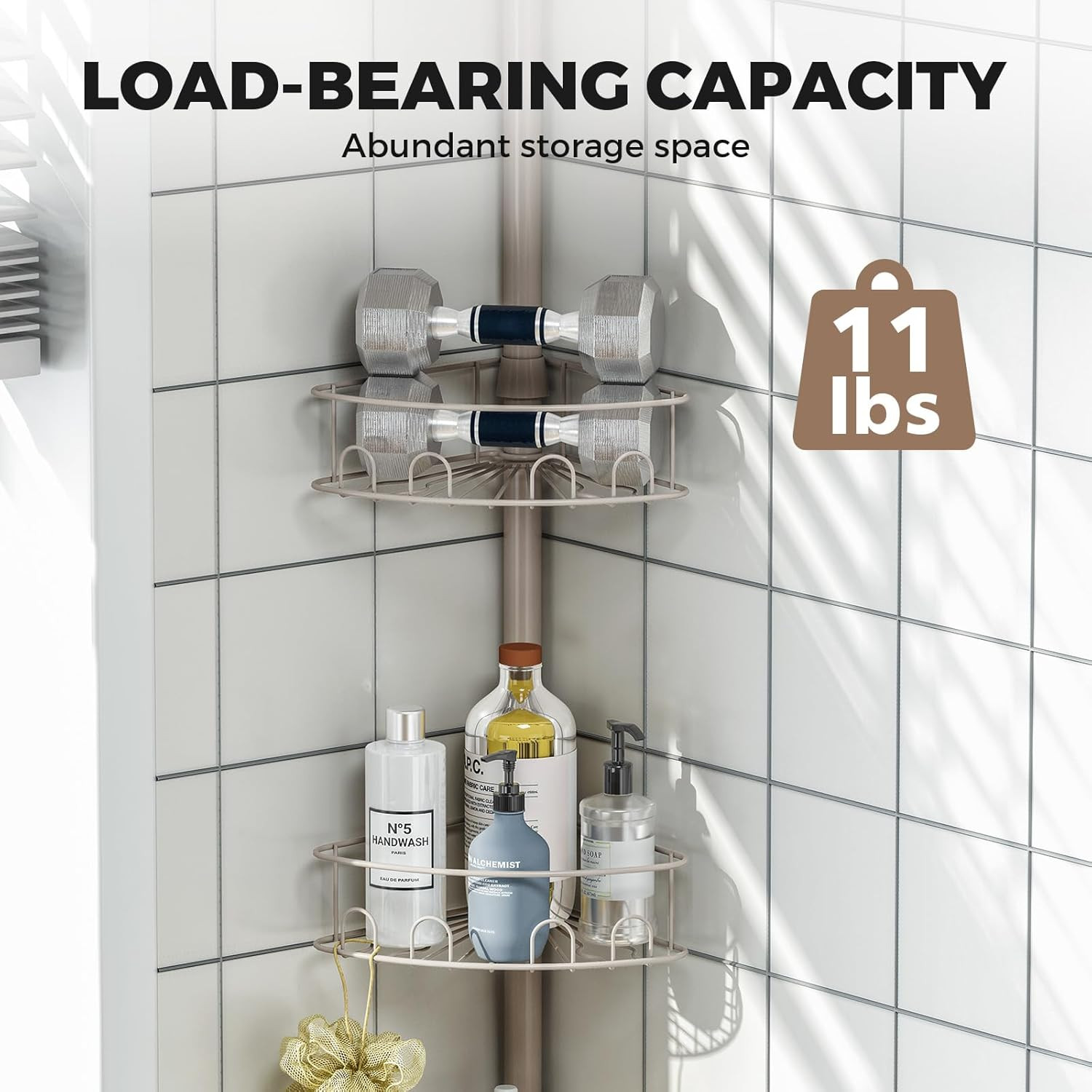 Corner Shower Caddy Tension Pole, 4 Tier Adjustable Bathroom Organizer Shelves,