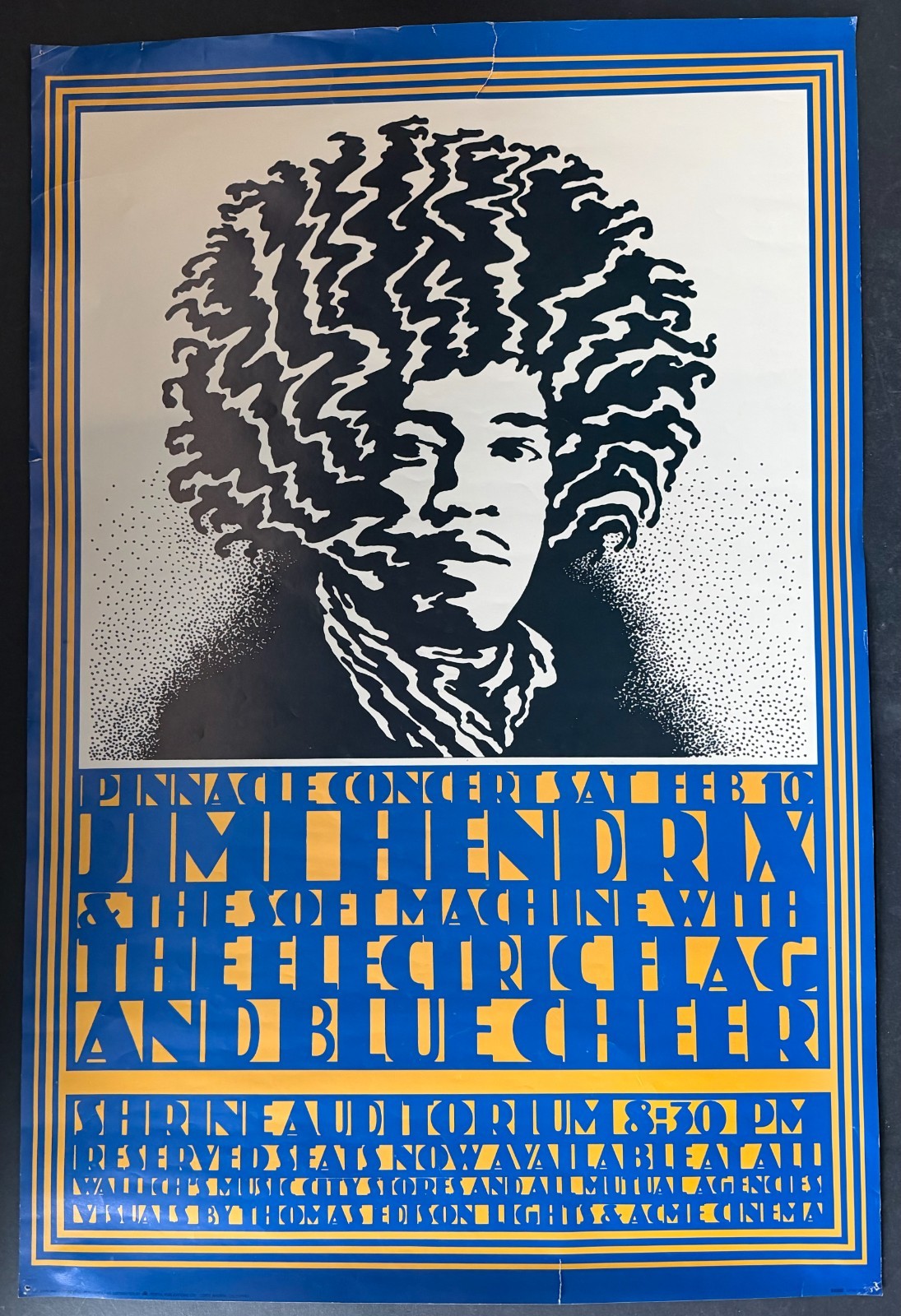 Vintage Jimi Hendrix Concert Poster Shrine Auditorium Los Angeles Music