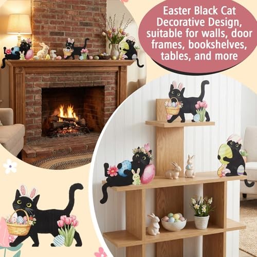 Easter Black Cat Wooden Door Corner Decor Set of 3, Cute Wall Decorations