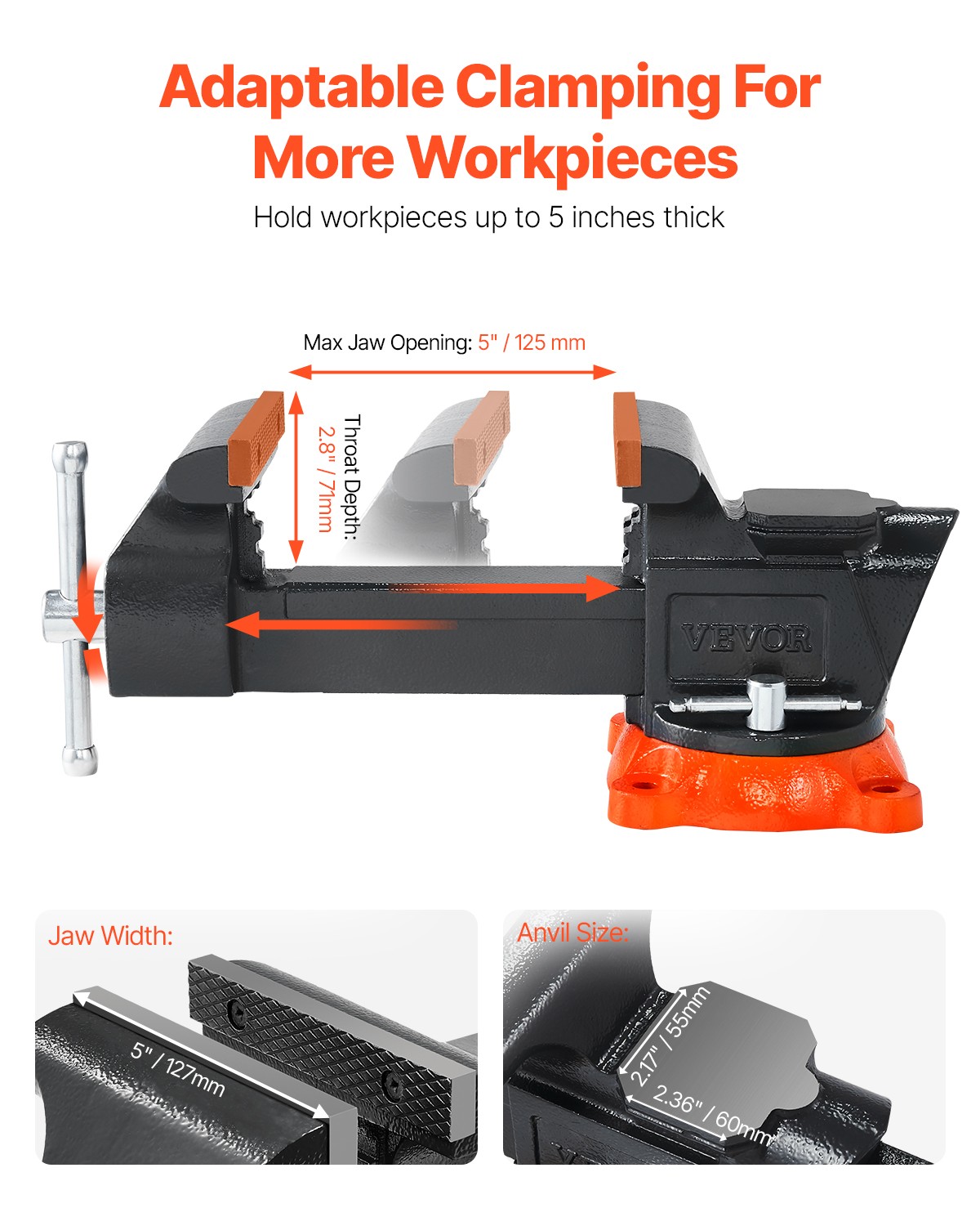 VEVOR 5" Bench Vise Multipurpose Heavy Duty Ductile Iron Swivel Locking Base