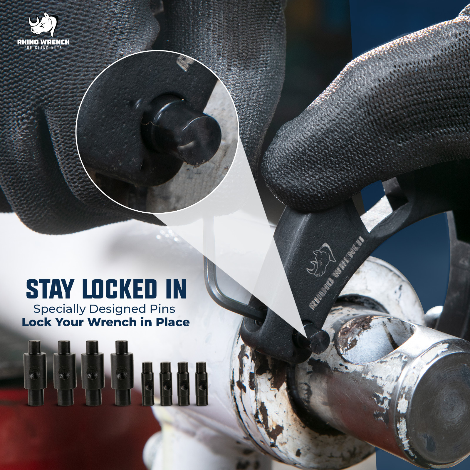 Rhino Gland Nut Wrench - Set of 2 Hydraulic Cylinder Spanner Wrench Adjustable