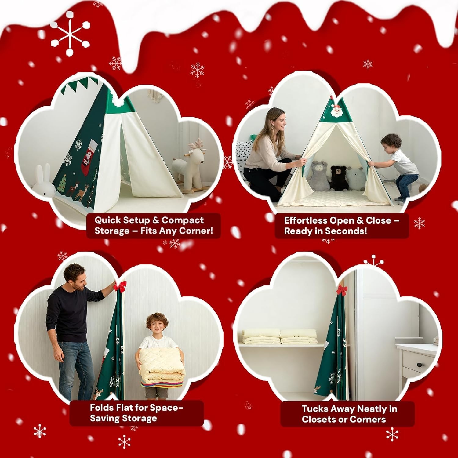 Versatile Kids Teepee Tent with Padded Mat & Star Lights - Perfect Holiday Gift