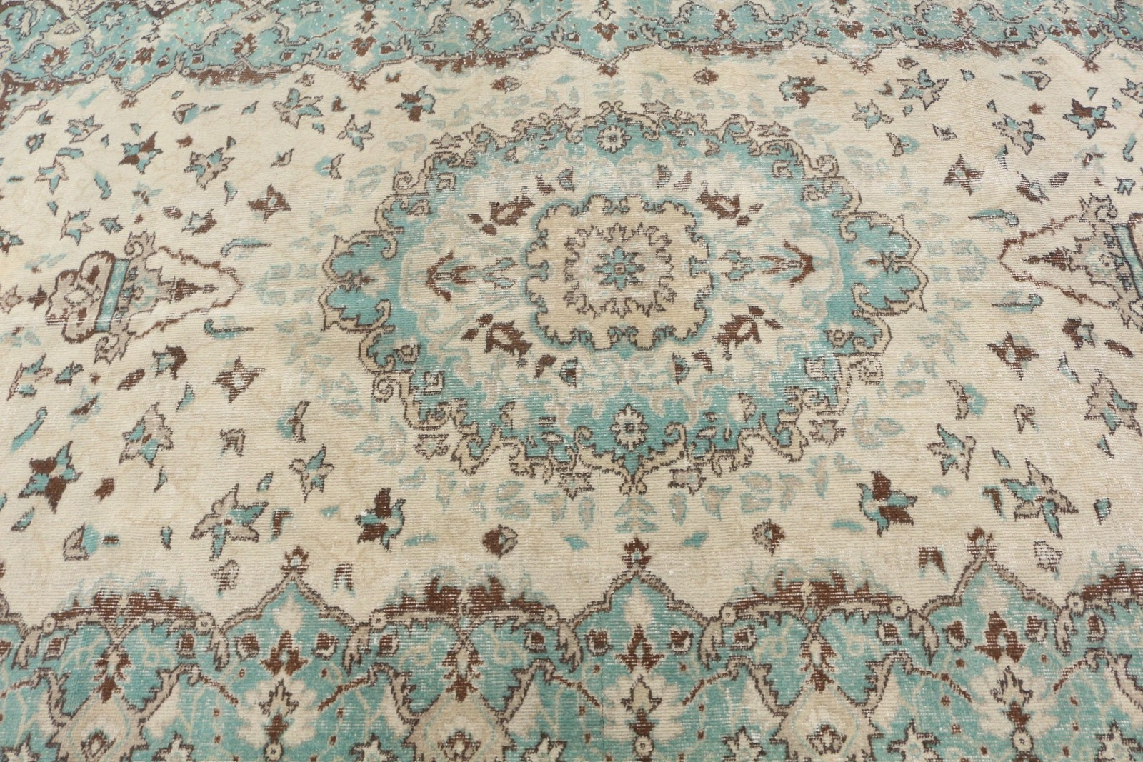 2,5x9,2 ft Runner Vintage Rug, Blue Bordered Turkish Rug