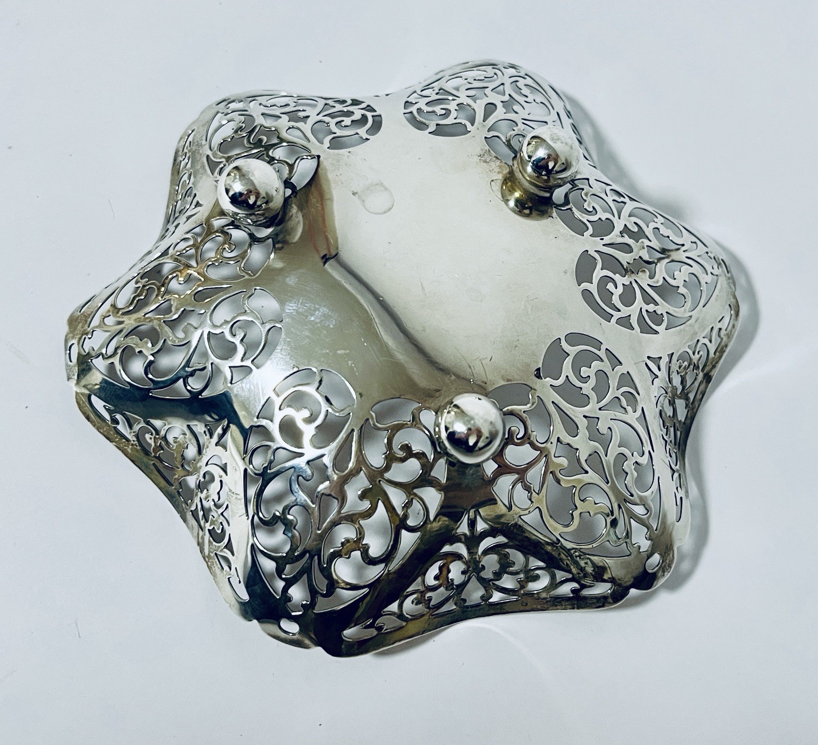 Large Antique Solid Sterling Silver Pierced Bonbon Dish / Bowl 1923