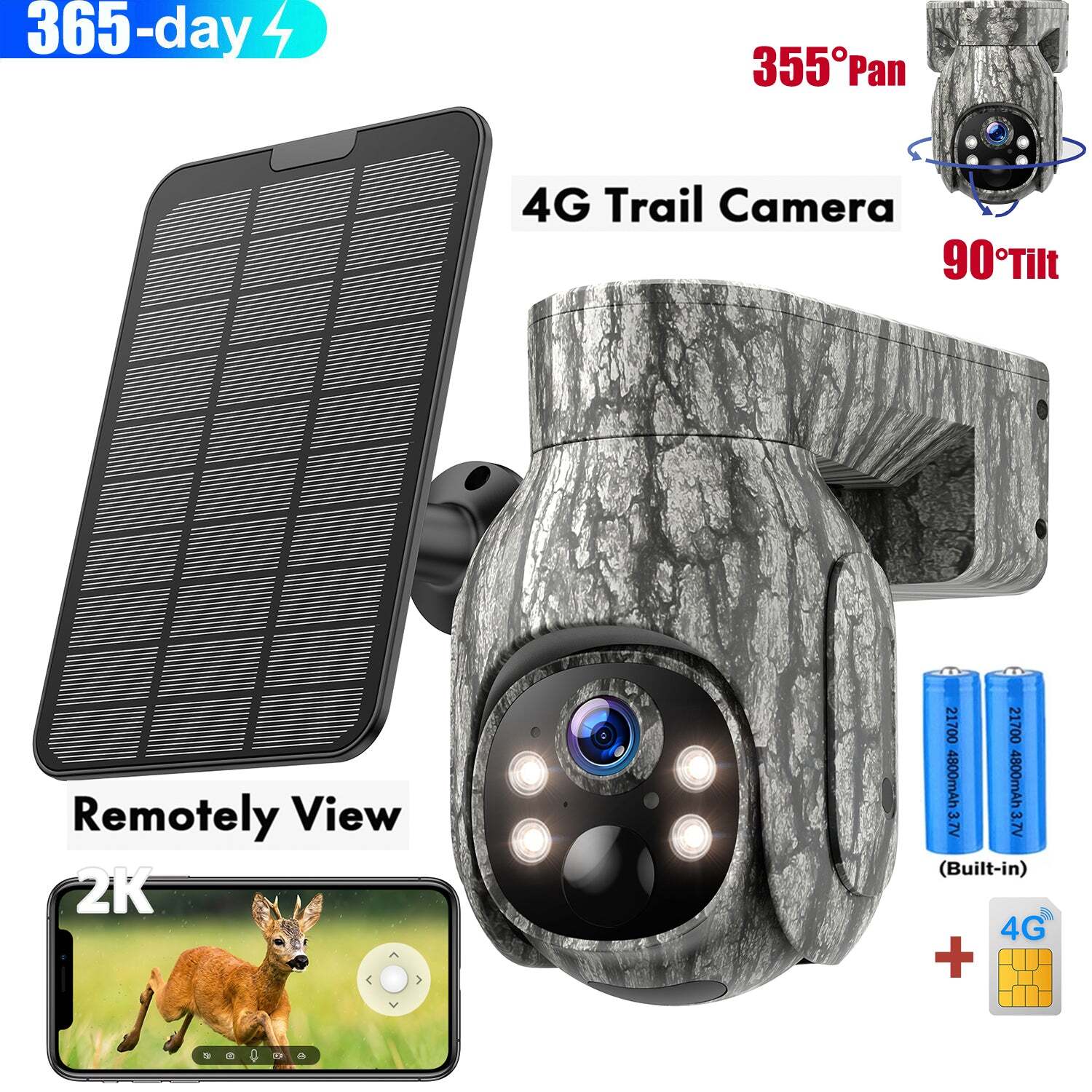 Campark Solar Powered 4G LTE Cellular 2K PTZ Trail Camera Hunting Cam + SIM Card