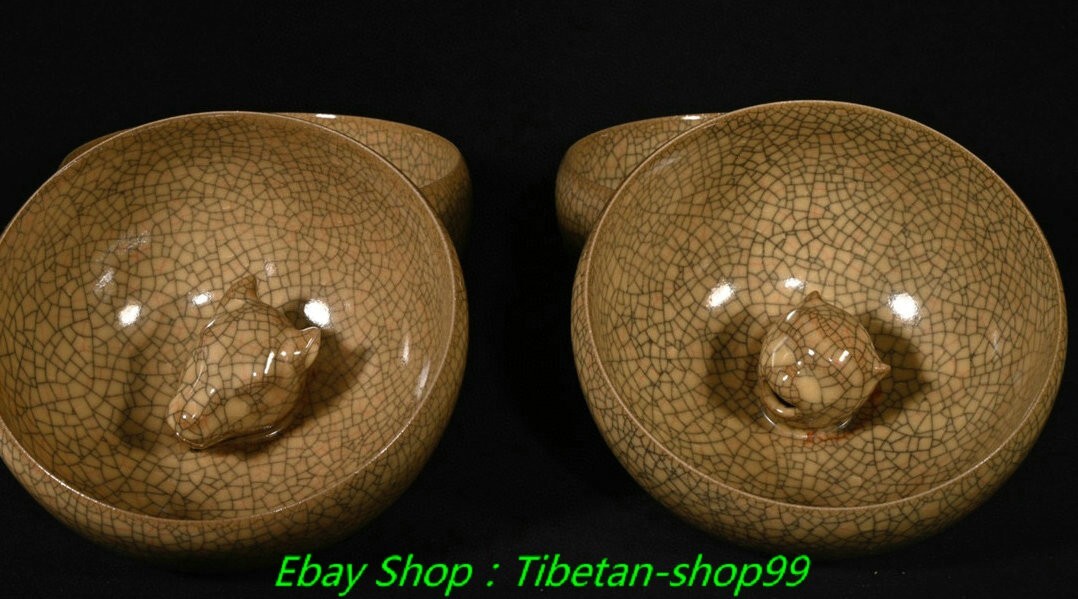 5.2''Old Song Dynasty Ge Kiln Porcelain 12 Chinese Zodiac Signs Head bowl