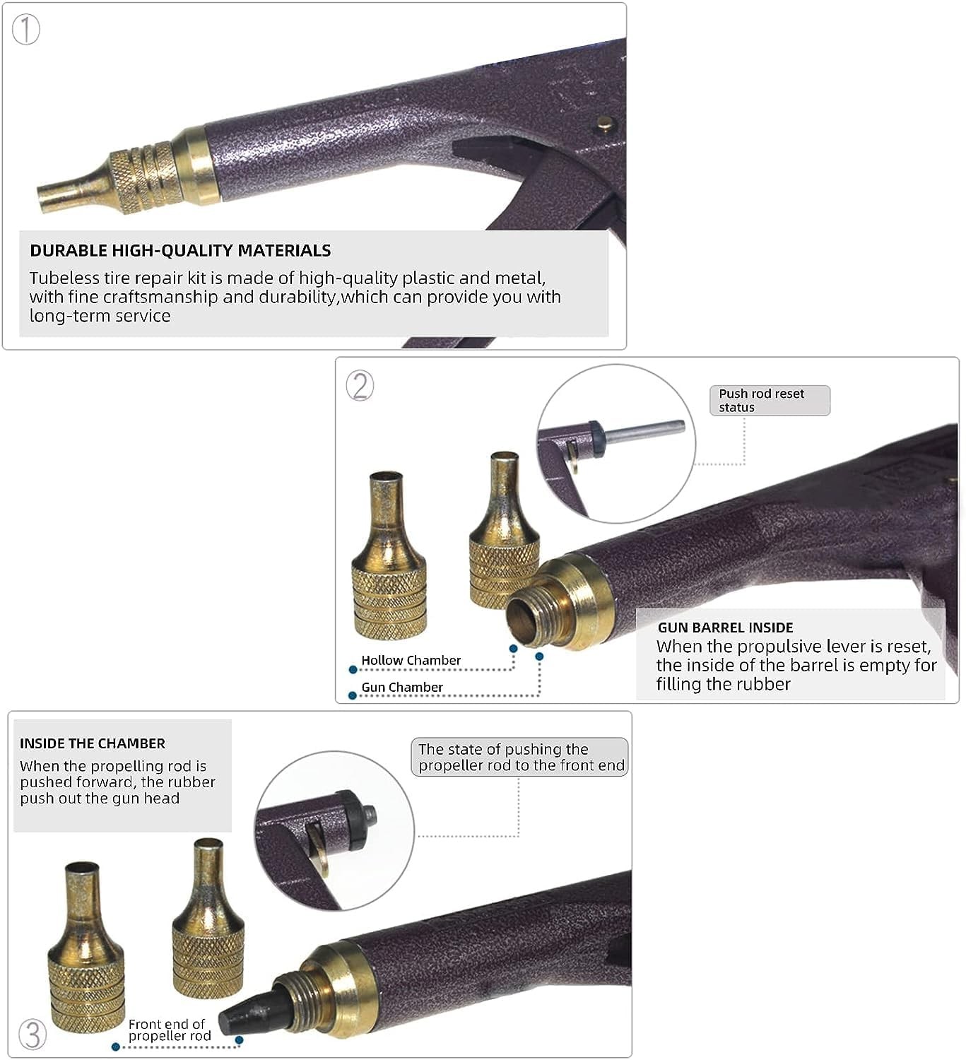 Tire Plugger Tubeless Tire Wheel Repair Gun Kit Mushroom Plug Probe Nozzle NEW
