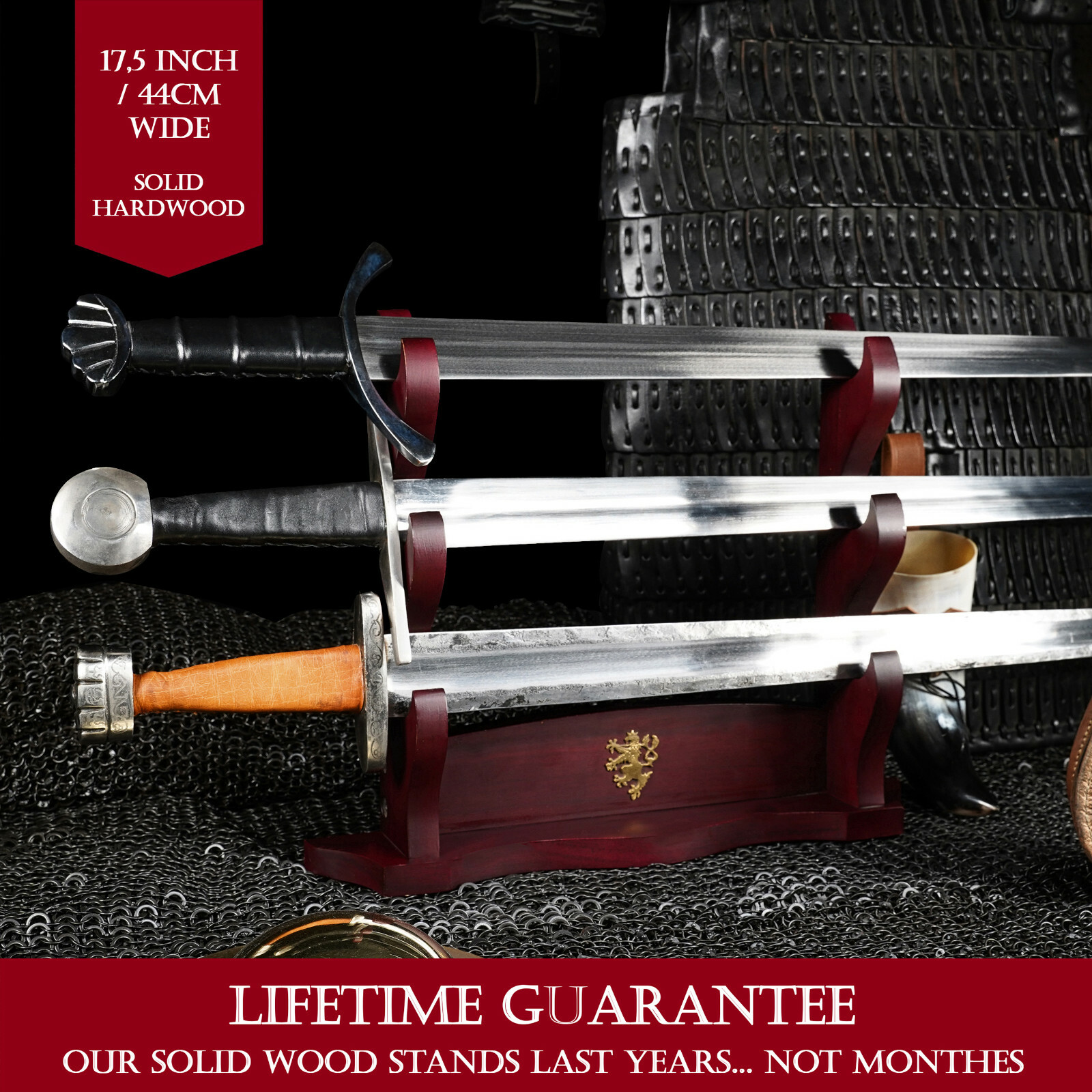 3 Tier Wooden Sword Stand Samurai Katana Rack Bracket Holder Table Mount Display