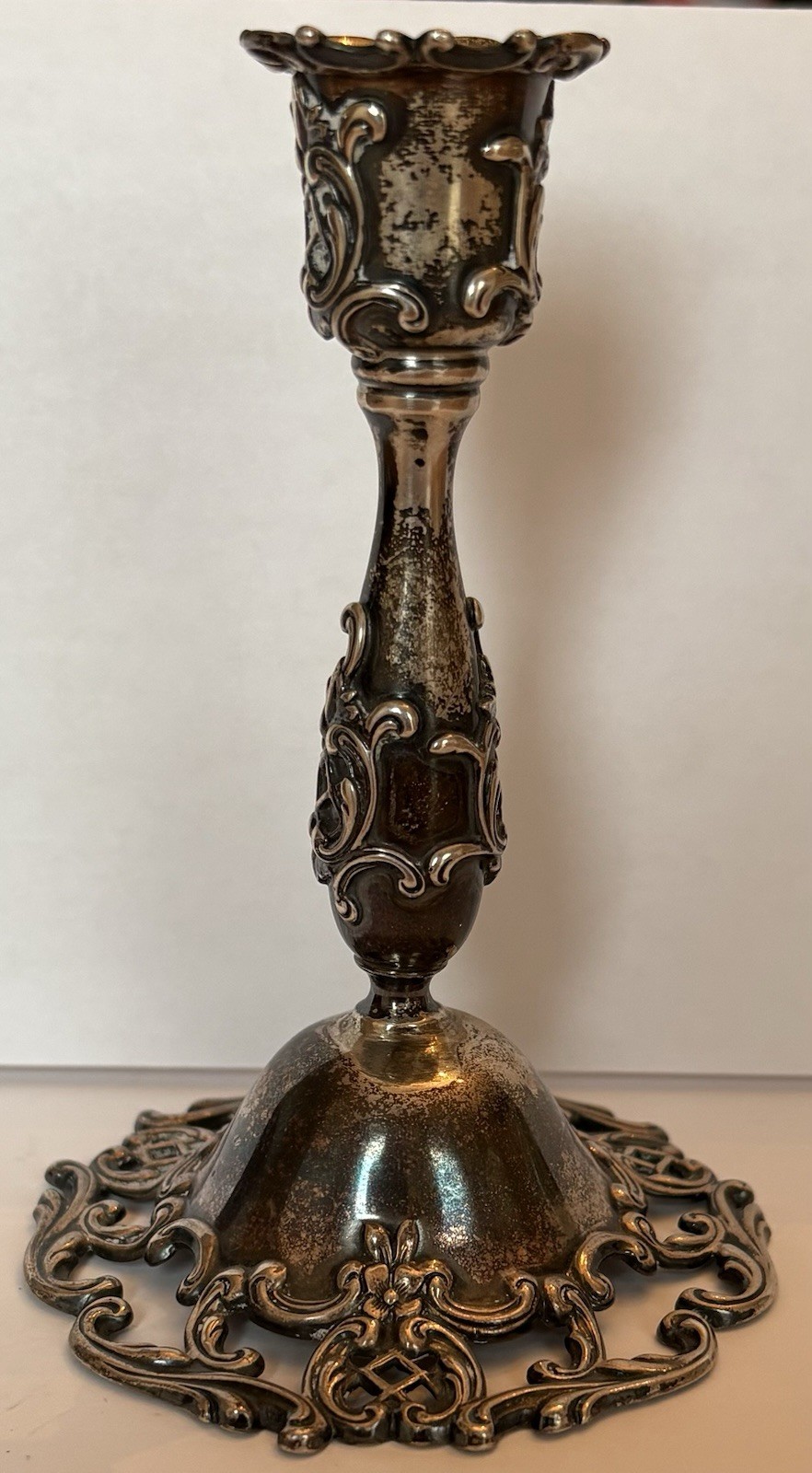 Antique Gorham Sterling Silver Repousse Candlestick Holder 1886 Baroque Pattern