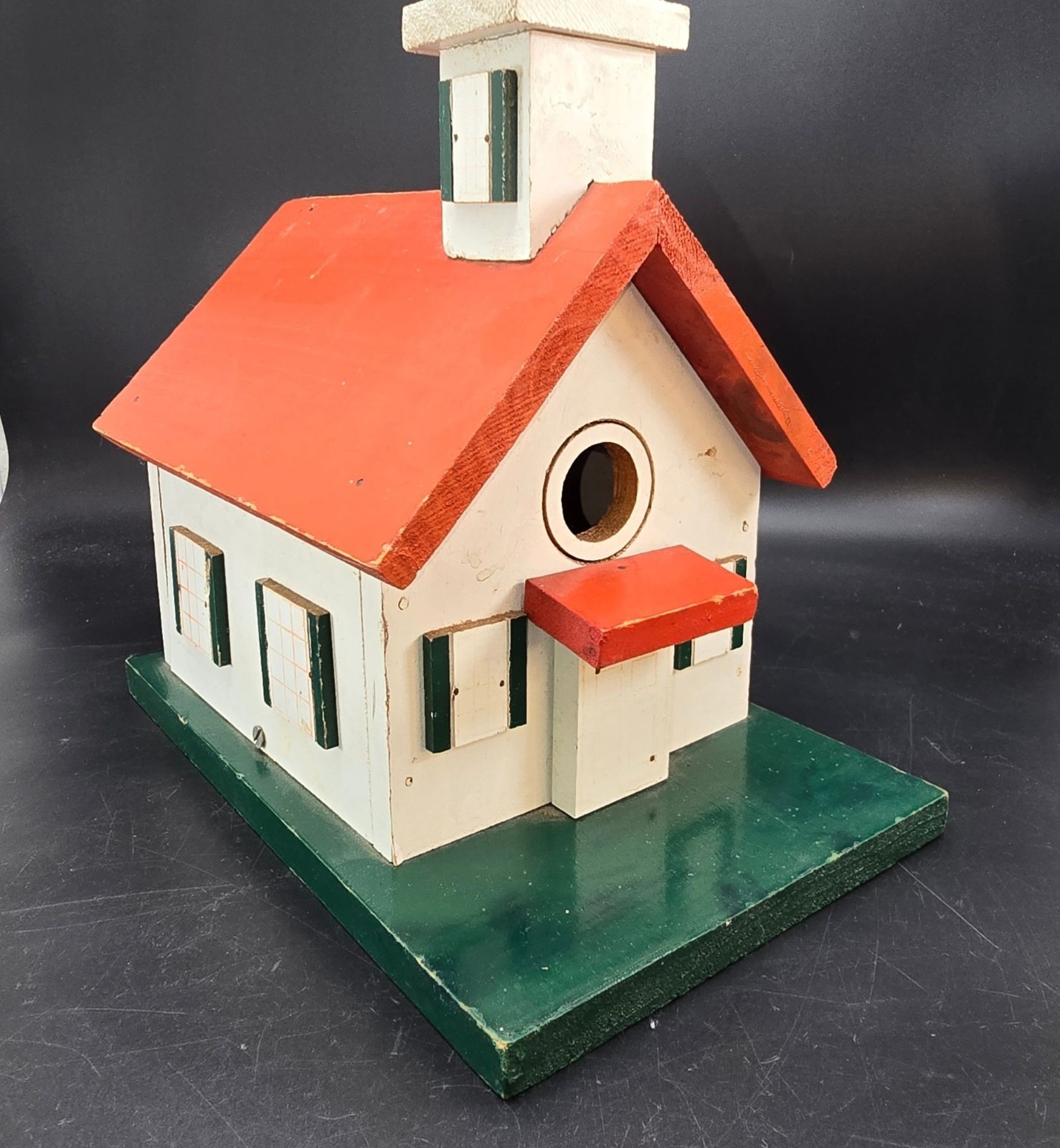 Vintage Handcrafted Wooden Church Birdhouse With Red Roof & Steeple CM2250