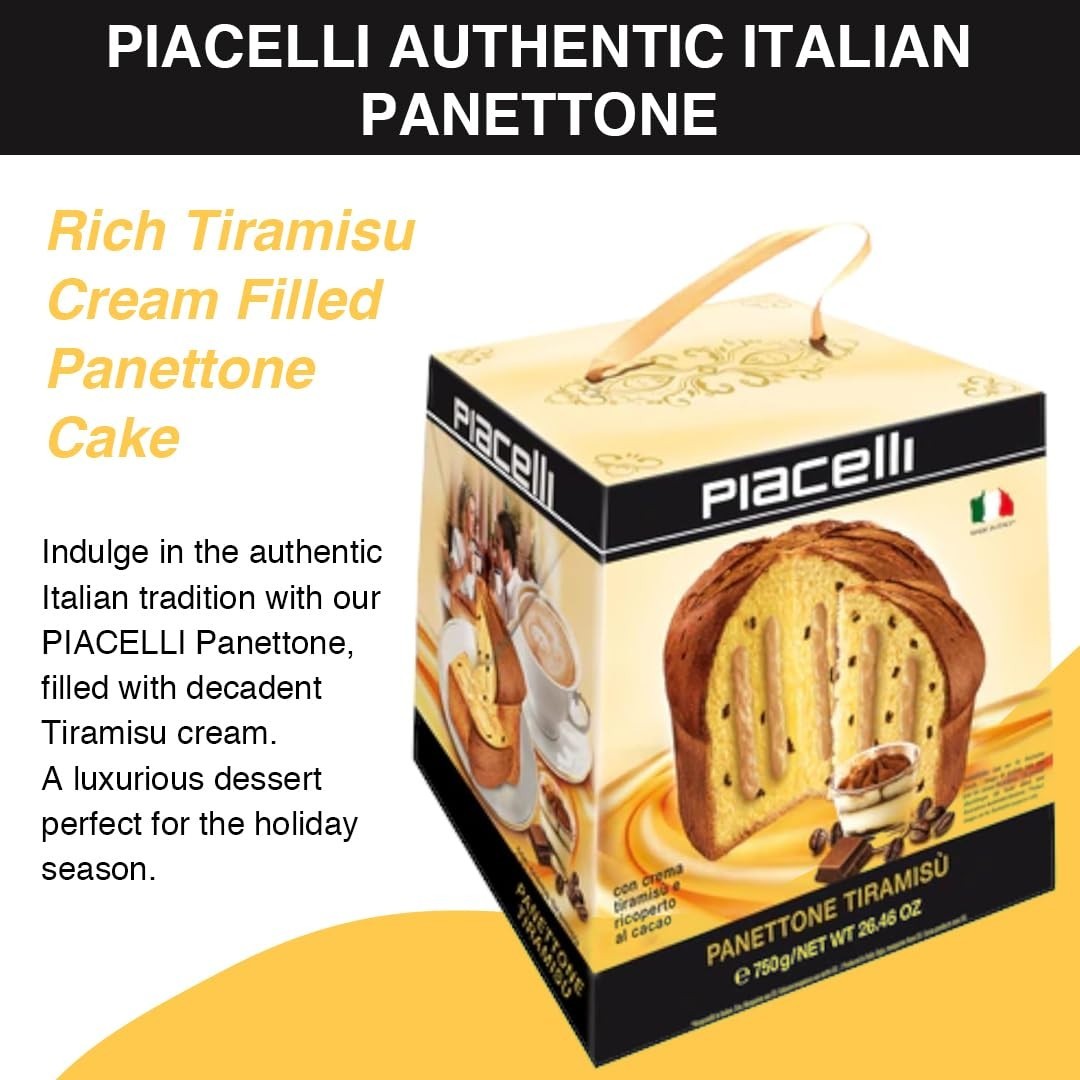 PIACELLI Authentic Italian Panettone Filled with Rich Tiramisu Cream 750 g