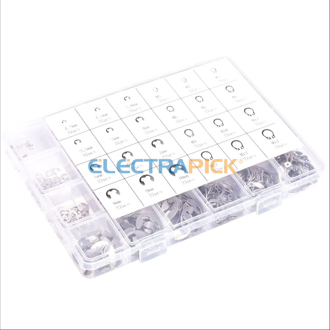 327Pcs Stainless Steel E-Clip Circlip Kit Retaining Ring Assortment Set 24 Sizes