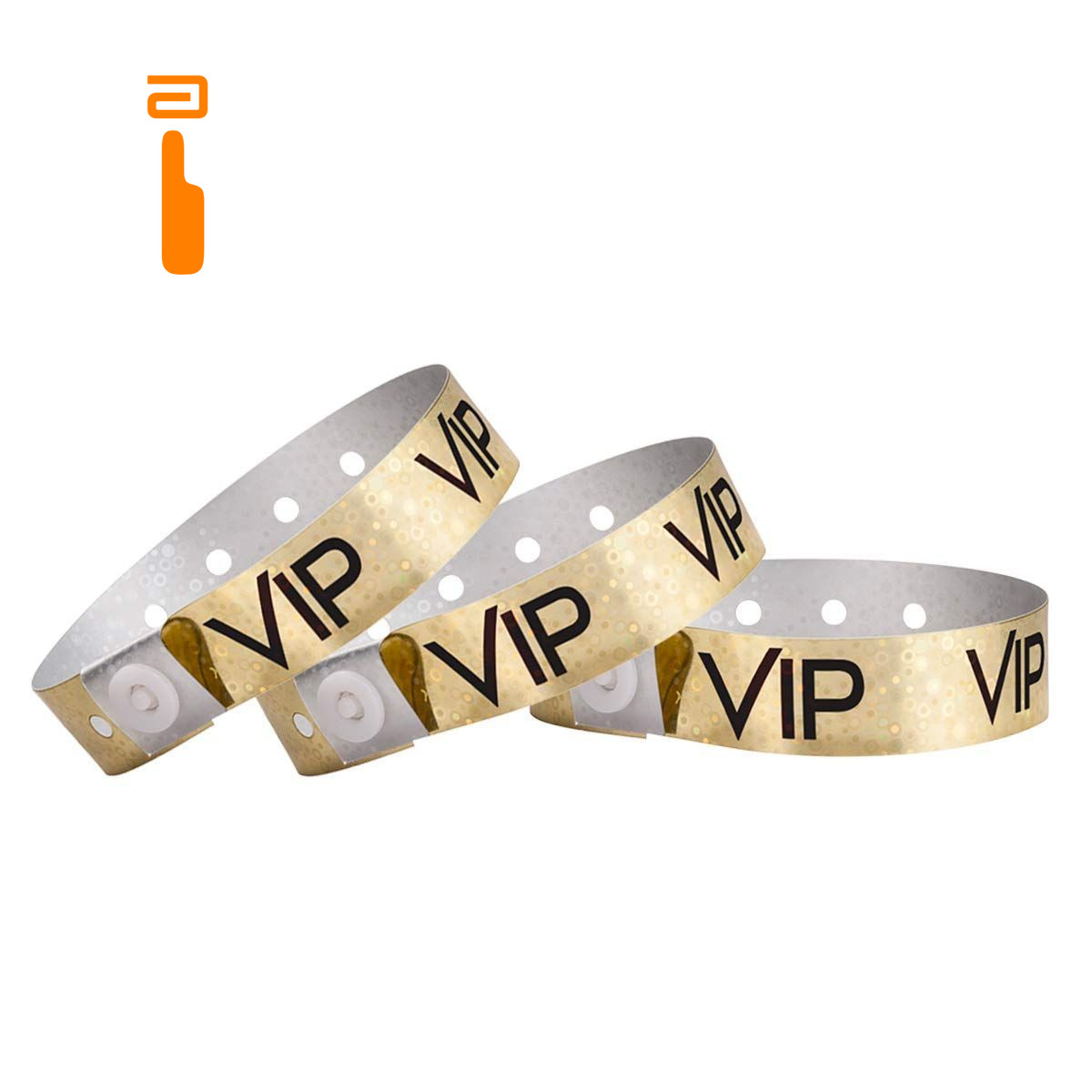 100 WristCo Premium Holographic Gold VIP Plastic Secure Snap 100, Vip