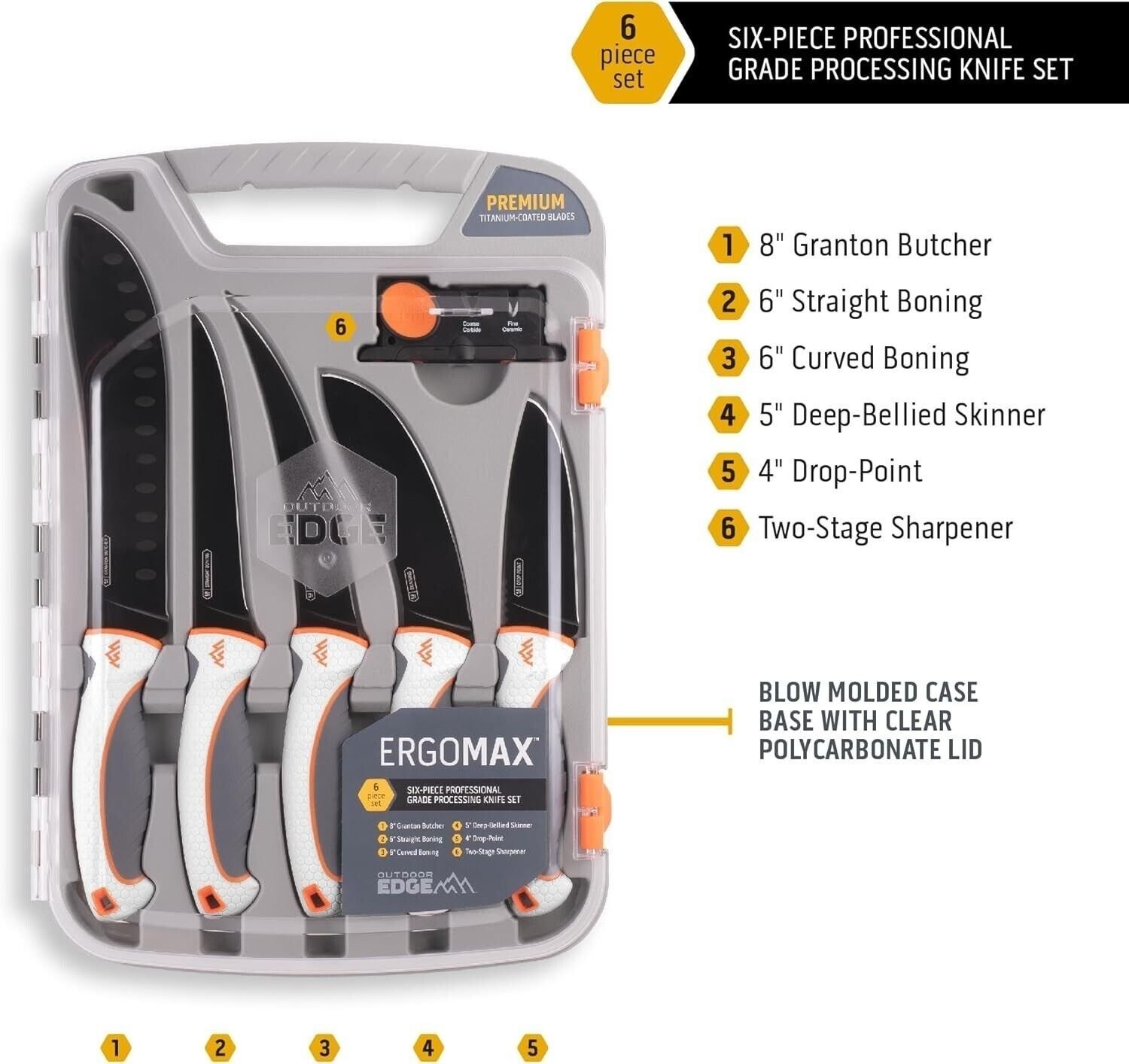OUTDOOR EDGE ErgoMax 6-Piece Professional Game Processing Knife Set | Caping & B
